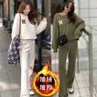 加绒加厚休闲运动套装女2025秋冬季新款时尚高级感网红卫衣两件套