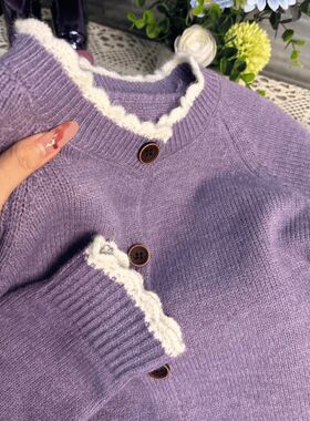 2025新款花边毛衣开衫女宽松针织衫上衣圆领时尚外套减龄洋气高级