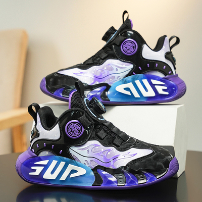 儿童鞋子女男款2025新款秋冬款潮牌皮面男童蓝篮球鞋男孩八九十岁