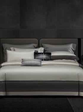 高端轻奢现代简约160S匹马棉色织提花五星级床品四件套亲肤舒适软