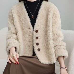 万恩全羊毛皮毛一体短款春秋外套欧洲站新款时尚潮流百搭