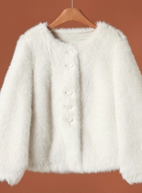 松绒女士仿皮草仿狐狸皮毛一体圆领短款毛毛外套时尚芭莎欧洲站
