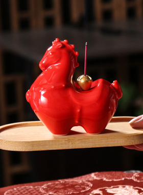 陶瓷家居唐马线香插香炉客厅摆件