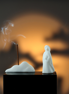 陶白瓷人物禅意国风摆件花盆造景