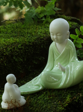 禅意小和尚中式摆件陶瓷客厅创意