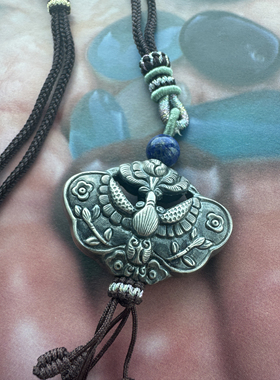 福气满溢 纯银手工鑑刻蝴蝶吊坠毛衣链