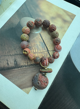 地表系红 南红共生矿陨石珠型手串