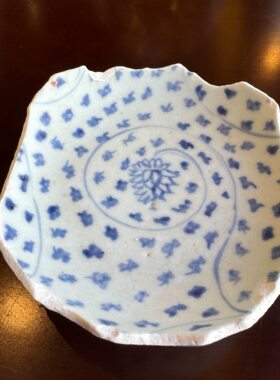 海捞瓷片 清代青花瓷器碗底片 茶托摆件
