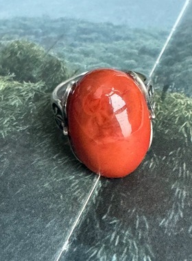 南红霸气大戒面925银戒指