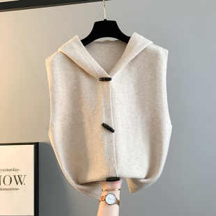 连帽马甲女士外套2025新款 春秋宽松外穿针织背心毛衣坎肩秋冬叠穿