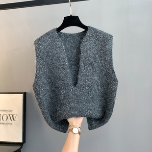 高级感亮片马甲毛衣女款2026新款宽松外穿针织时尚背心秋冬叠穿