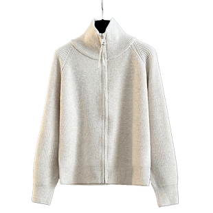 慵懒风软糯双拉链高领针织毛衣开衫女士秋冬新款宽松加厚上衣外套