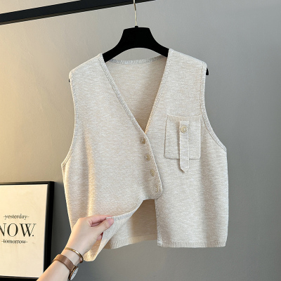 2025春秋新款针织时尚马夹女士开衫慵懒风高级感亚麻马甲坎肩外穿