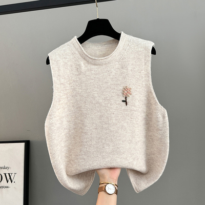 马甲女款2024外穿绣花针织马夹