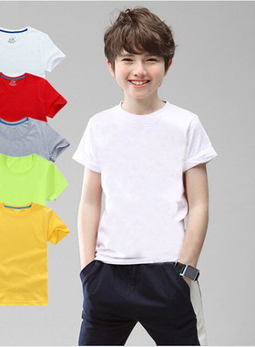 儿童短袖t恤 纯白色童班服女小孩半袖纯棉t恤校服现货