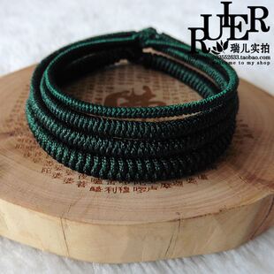 九乘金刚结墨绿色草绿色手工手绳手链手工编织脚绳 补木藏式