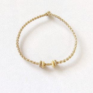 2mm手工编带固定圈可穿珠18K金扣红绳手链14K金扣幻彩金线脚绳