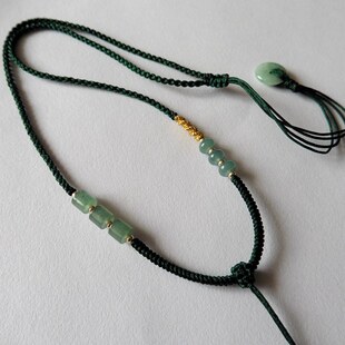 补木高货天然翡翠项链珠金刚结金珠手工编制玉牌绿色挂绳