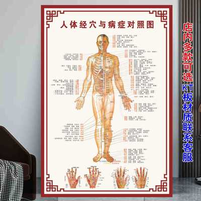 人体经络病症对照图标准穴位挂图中医艾灸推拿按摩针灸养生海报画