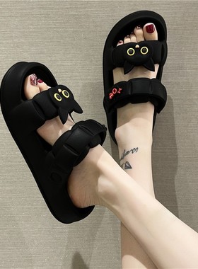 凉鞋女厚底两穿外穿夏季卡通可爱猫咪踩屎感沙滩凉拖鞋ins潮时尚