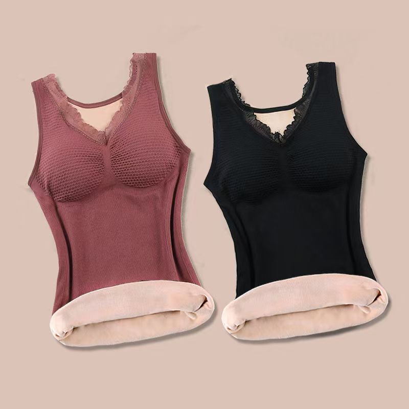 保暖背心女内衣加绒加厚加大码打底衫背心带胸垫速热防寒保暖上衣