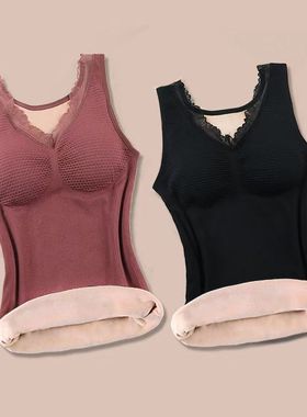 保暖背心女内衣加绒加厚加大码打底衫背心带胸垫速热防寒保暖上衣