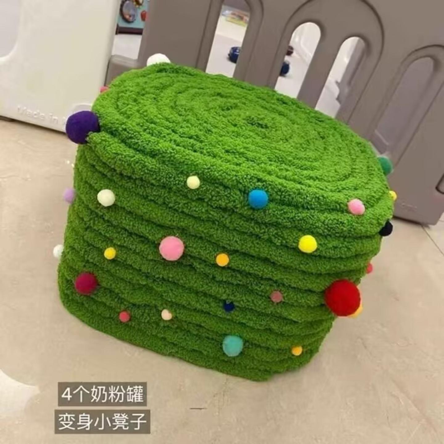 超粗冰条线毛线尾巴编织制作凳子