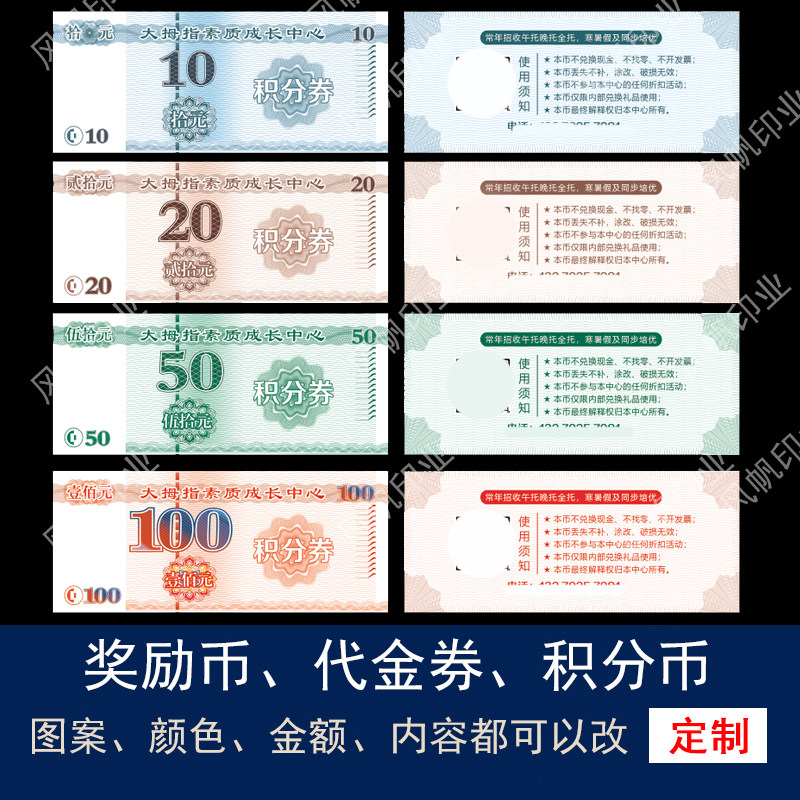 小饭桌午托管班级教培训机构积分纸币游戏钱币代金券儿童奖励定制图片