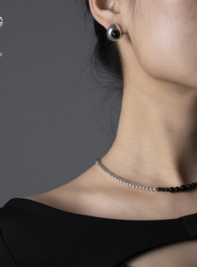 勒勒尔S925银黑曜石银珠女百搭