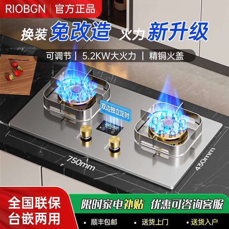 雅纯RIOBGN谢老板家用一级节能猛火全铜燃气灶煤气灶双灶台式嵌入
