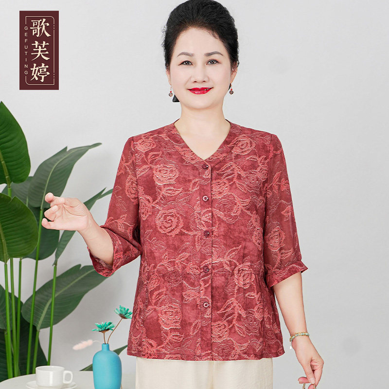 胖奶奶夏季衬衣2026新款洋气上衣5060岁老太太衣服中老年大码女装