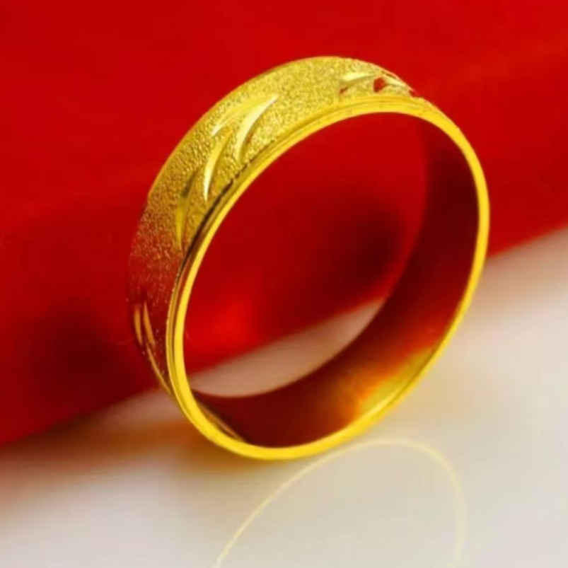 越南沙金戒指磨砂情侣男女一对结婚戒黄金色素圈指环欧币潮流饰品