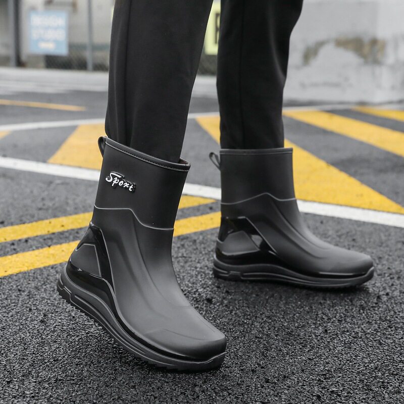 高档雨鞋男中筒收口防水鞋新款短筒防滑雨靴外卖骑手劳保水鞋加厚