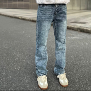 雪花大理石纹517牛仔裤cleanfit风微喇顶男通勤百搭长裤修身水洗