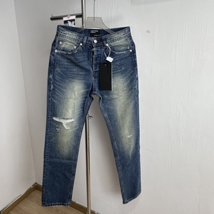 ERD忧郁得富二代24ss冰蓝重工刀割水洗破洞直筒牛仔裤男女款美式
