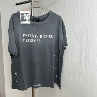 ERD忧郁的富二代24fw做旧水洗破坏标语短袖泼墨T恤宽松男女款上衣