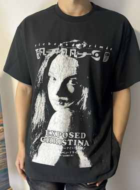 erd忧郁的富二代24ss凡凡女孩女人像印花克里斯蒂娜水洗短袖T恤男
