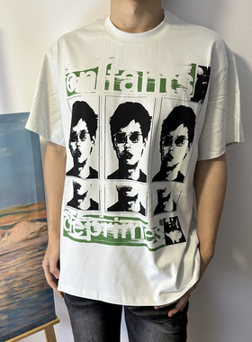 ERD忧郁的富二代24ss墨镜男孩人像印花水洗做旧短袖T恤男女同款