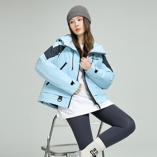 2025年冬季外套户外防寒薄款羽绒服女短款撞色拼接连帽日韩休闲