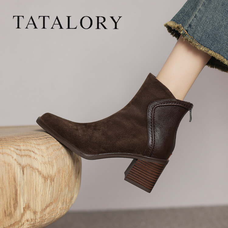 TATALORY复古拼接磨砂气质短靴女