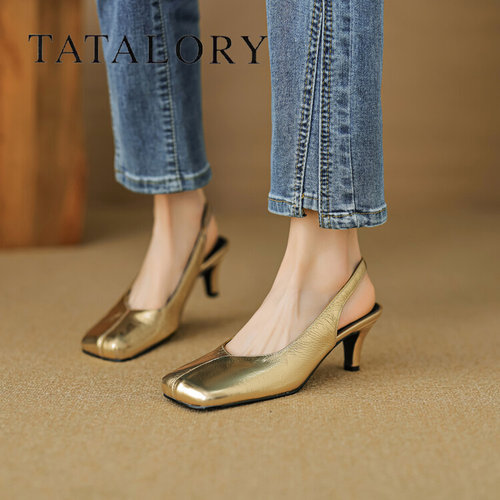 TATALORY法式银色气质小猫跟单鞋