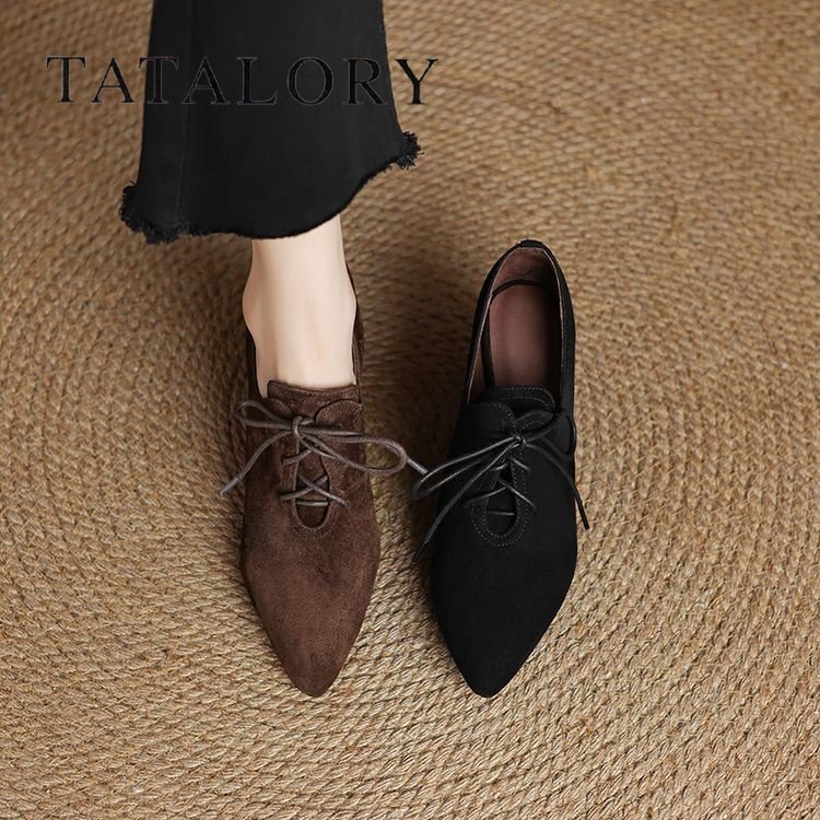 TATALORY女鞋羊皮绒面高跟尖头深口单鞋女时尚系带通勤粗跟及裸靴,女鞋,深口单鞋,淘宝优惠券,粉丝福利购,淘宝优惠卷