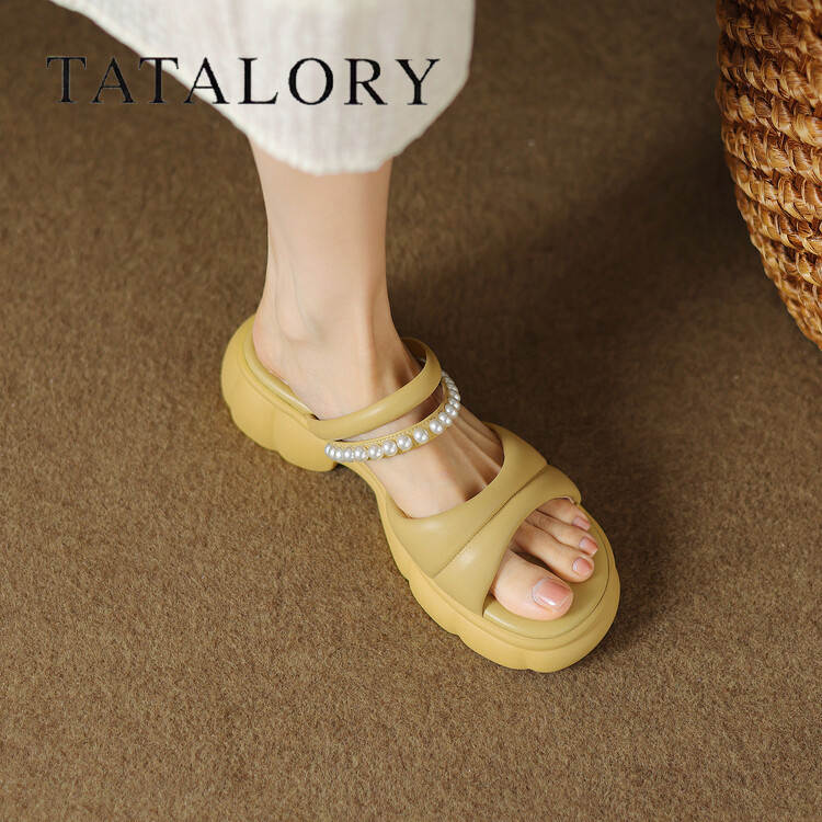 TATALORY韩版厚底珍珠凉拖鞋女款