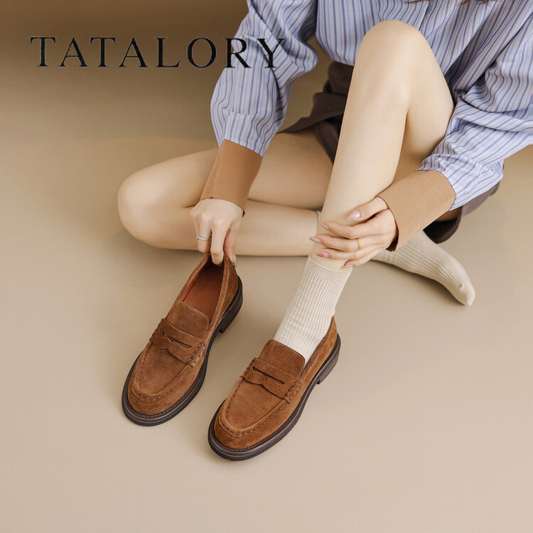 TATALORY女鞋真皮时尚简约乐福鞋复古磨砂粗跟小皮鞋春秋款单鞋,女鞋,乐福鞋（豆豆鞋）,淘宝优惠券,粉丝福利购,淘宝优惠卷