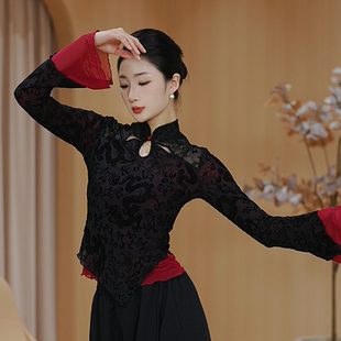 舞蹈服女古典成人上衣网纱国风跳舞练功现代中国形体黑色日常新款