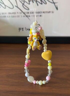 饼ins链条少女原创饼饼手机链串珠钥匙扣系可琦安自制饼黄色可爱