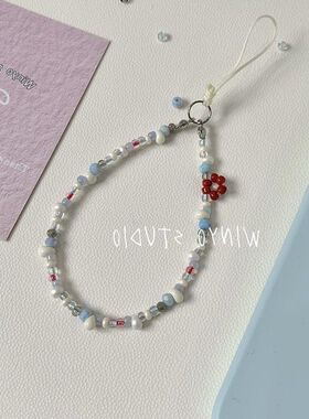 ccdins手机风海盐串珠蓝色高颜值挂绳可爱相机卡通荔枝手机链挂件