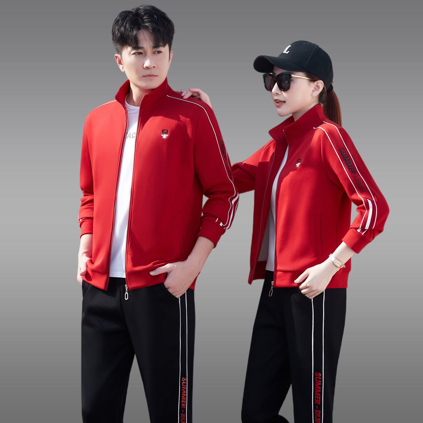 情侣运动套装男春季2026新款卫衣开衫外套宽松三件套休闲跑步服
