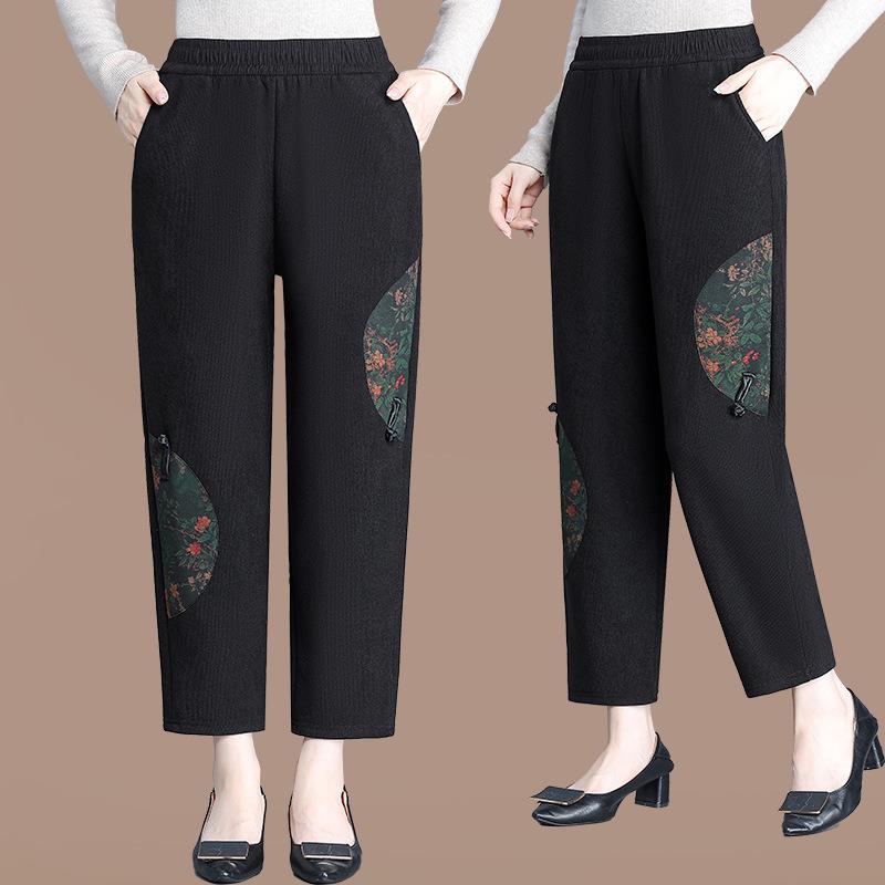 中老年人加厚加绒裤子妈妈冬季女裤奶奶花裤子冬装外穿老太太长裤