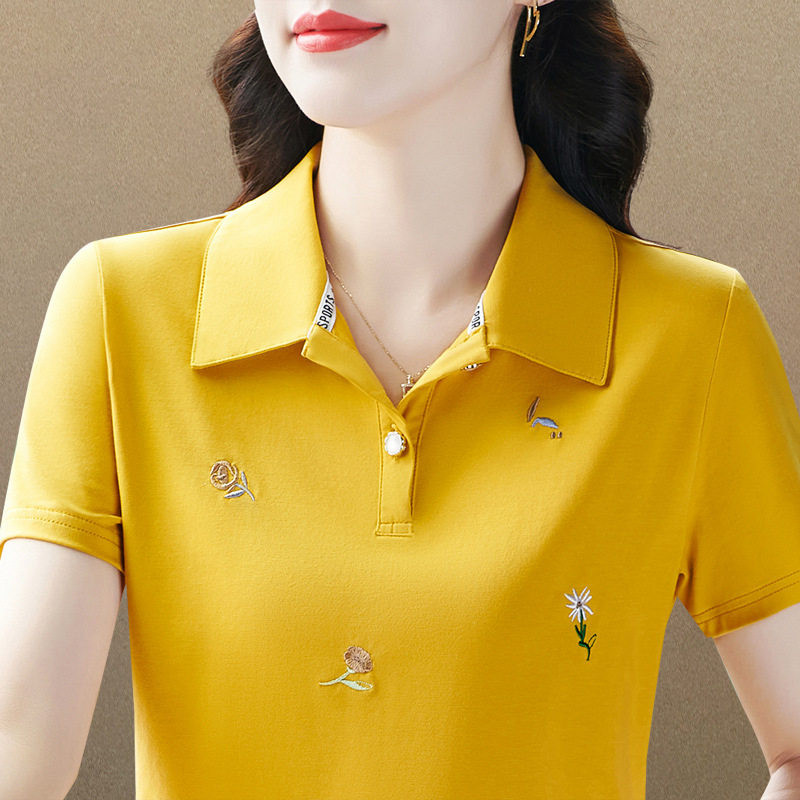 翻领短袖T恤女夏季2026新款洋气减龄百搭POLO衫中年女士半袖上衣